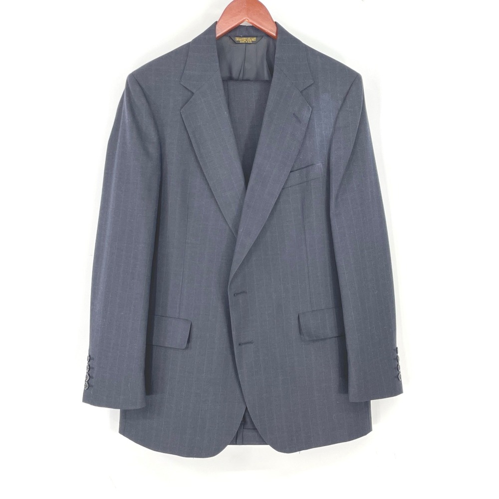 VTG Adams Row Anderson Little Mens Suit 40R Set Navy‎ Gray Blue Pinstripe Wool